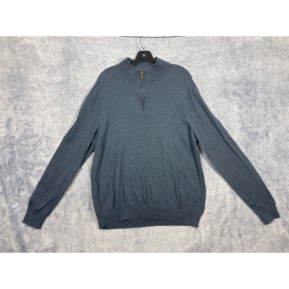Nordstrom Men L Blue Cashmere Blend Quarter Zip Pullover Sweater Mock Neck